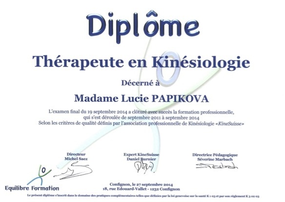 Diploma therapist in kinesiology Lucie Papikova