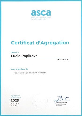 Affiliation ASCA 2023 kinésiologie Lucie Papikova